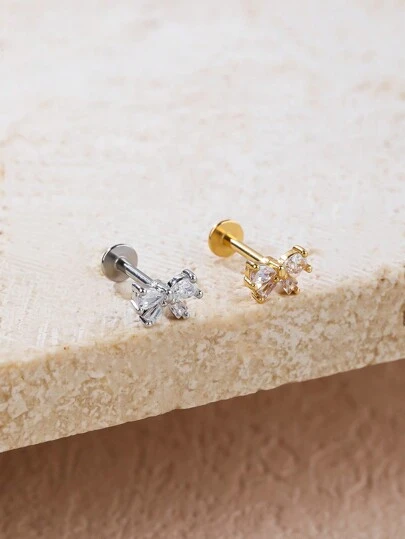 1 chiếc khuyên tai thời trang bằng thép titan hình nơ và đá đính thích hợp cho trang phục hàng ngày của phụ nữ trong ngày lễ tình nhân