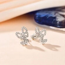 Moissanite Hoa tai Loại bướm Bộ đồ Bông tai stud Đối với phụ nữ 925 sterling bạc Lung linh Lễ cưới Đồ trang sức - Bạc - Xem 3