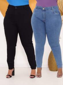 Plus Size Jeans - 中等水洗藍 - 查看 2