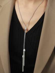 1PC18KGoldplatedStainless Steel Pendant Sweater Chain With Rhinestone Tassels - Tassel Sweater Chain - View 2