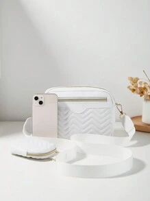 Women Small Square Shoulder Sling Bag Quilted Crossbody Wallet Pouch - White - View 5