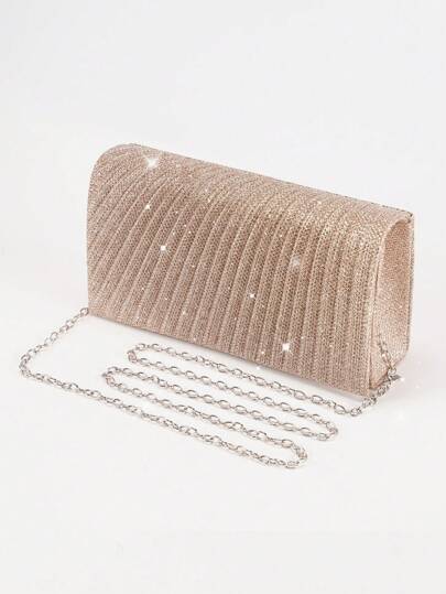 Bolso De Mano De Sobre De Brillo Bolso De Noche Para Mujer Bolso De Día De Señoras Bolso De Mano Diario Fiesta De Bodas Bolsa Cruzada Con Cadena De Metal Bling Plateado Negro