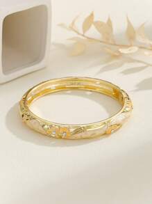 1pc Ladies' Cloisonne Style Blue & Rhinestone & Oil Drop Detail Gold Plated Bangle Bracelet