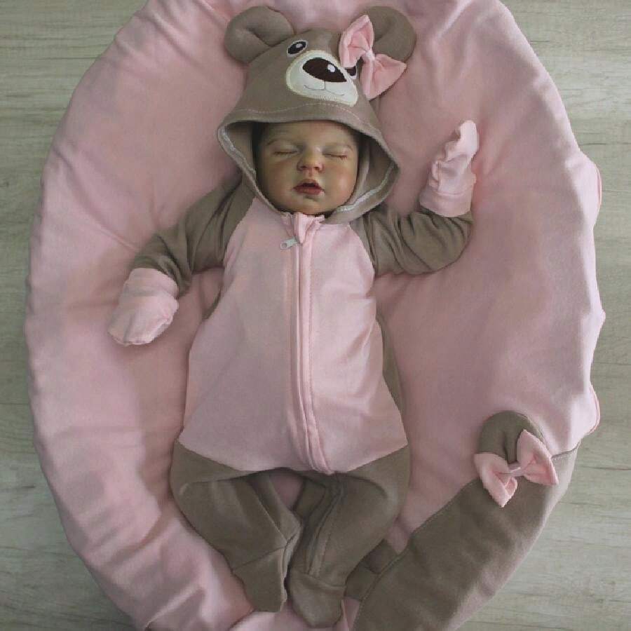 Saída de Maternidade Bebê Menina Divertido Baby Bordado Ursa Rosa em Malha - Tamanho P - Rosa Bebê - Visão 1
