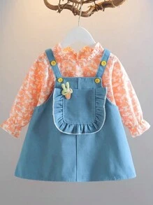女嬰印花喇叭袖上衣&荷葉邊背帶裙 - 彩色 - 查看 1