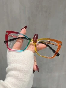 1 副方形时尚女士金属框架眼镜，带弹簧铰链，高品质日常装饰眼镜 - A - 查看 4