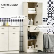 HOMCOM Mobile Bagno in Legno con 2 Armadietti, Cassetto Centrale e Ripiani Regolabili, 34x34x150cm, Color Legno - Beige - Visualizzare 5