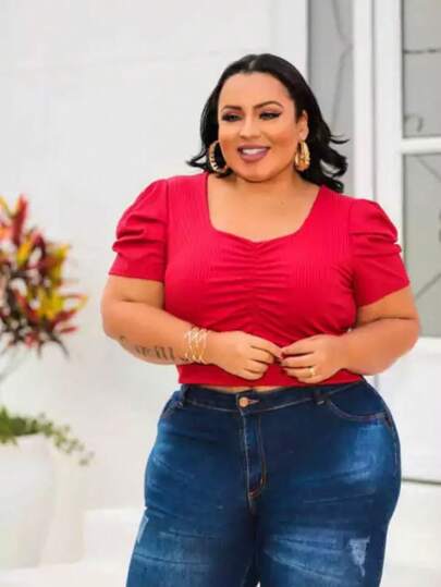 CROPPED MANGA PRINCESA PLUS SIZE BLUSA VESTE 48 A 52