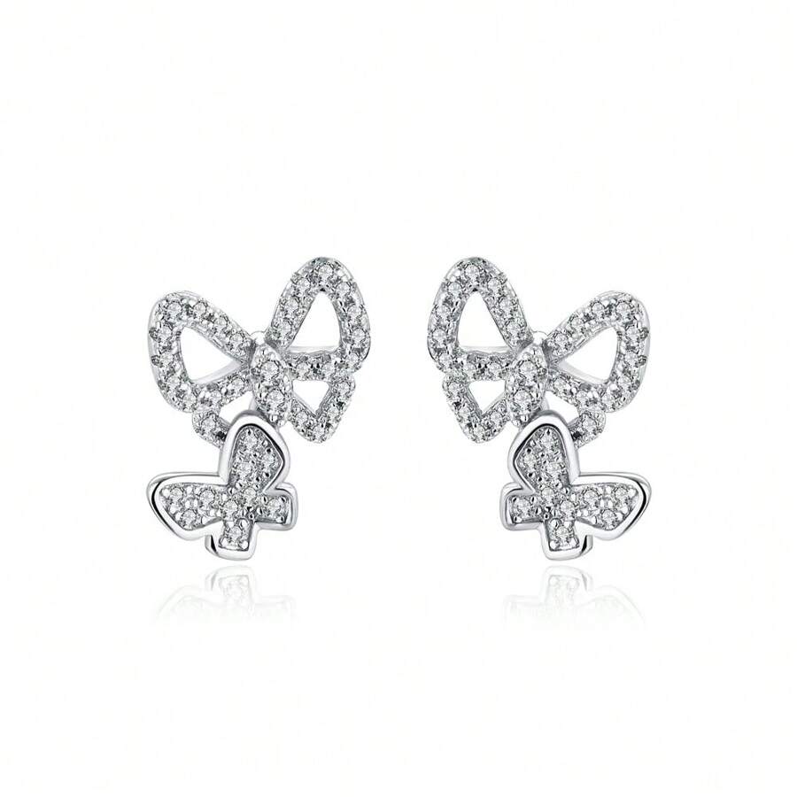 Moissanite Hoa tai Loại bướm Bộ đồ Bông tai stud Đối với phụ nữ 925 sterling bạc Lung linh Lễ cưới Đồ trang sức - Bạc - Xem 1