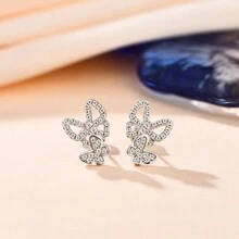 Moissanite Hoa tai Loại bướm Bộ đồ Bông tai stud Đối với phụ nữ 925 sterling bạc Lung linh Lễ cưới Đồ trang sức - Bạc - Xem 2