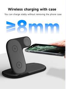 15W 三合一快速无线充电器，快速充电双无线充电板 - 充电板兼容 、Apple 等，适用于 14/13/12/Pro/Max 系列、3/2/Pro Ultra8/7/6/5 Galaxy S23/S22/S21/S50 NOTE 20 Note10 Note9 Ultra S10 S9 S8 Oneplus 10/9/8 Pixel 6/5/4/3 Proxl /50/V40/35 Apple 耳机无线充电器 - 黑色 - 查看 5