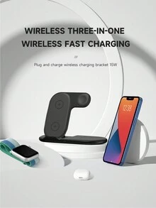 15W 三合一快速无线充电器，快速充电双无线充电板 - 充电板兼容 、Apple 等，适用于 14/13/12/Pro/Max 系列、3/2/Pro Ultra8/7/6/5 Galaxy S23/S22/S21/S50 NOTE 20 Note10 Note9 Ultra S10 S9 S8 Oneplus 10/9/8 Pixel 6/5/4/3 Proxl /50/V40/35 Apple 耳机无线充电器 - 黑色 - 查看 6