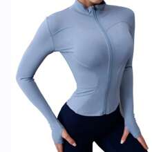 Women'S Workout Clothing Zip Up Fitness Yoga Shirts Gym Activewear Running Coats Long Sleeve Sports Jacket - 藍色 - 查看 2