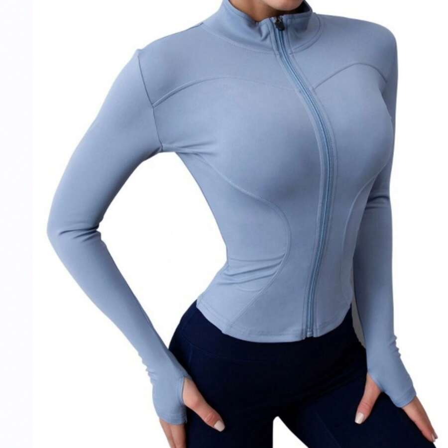 Women'S Workout Clothing Zip Up Fitness Yoga Shirts Gym Activewear Running Coats Long Sleeve Sports Jacket - 藍色 - 查看 1