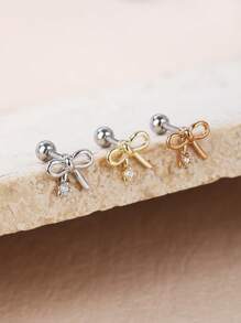 1 件时尚可爱的蝴蝶结耳环，采用钛钢和水钻，适合女性日常佩戴情人节、妈妈、母亲、母亲节、礼物 - 蝴蝶結 - 查看 12