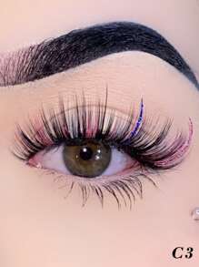 渐变闪光假睫毛，彩色假睫毛，1对仿貂毛蓬松闪光亮片假睫毛，派对妆容适用 - 附閃片/水鑽款 - 查看 14