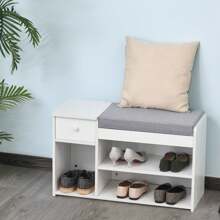 HOMCOM HOMCOM Meuble Chaussures Banc à Chaussures 2 Niveaux Rangement, Niche, tiroir, Coffre intégré avec Coussin Gris Blanc