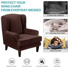 Wing Chair Covers Stretch 2Pcs/Set Wingback Armchair Chair Cover Slipcover Sofa Protector For Home Decoration - Coffee Brown - View 3