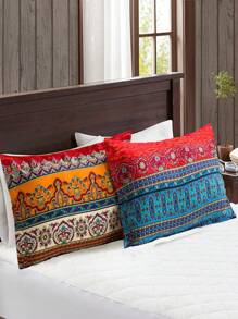 Geometric Pattern Fitted Sheet Set Without Filler - Blue - View 7