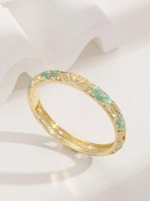 1pc Enamel & Rhinestone Decor Cloisonne Bracelet For Women - Green - View 2