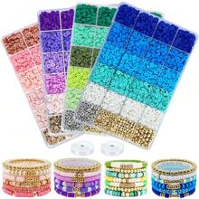 2000+Pcs Clay Beads Bracelet Kit With 160+Pcs Spacer Beads CCB Round Beads Flower Beads, Crystal Elastic Thread, Unique Colors Pink Blue Purple Green Friendship Bracelet Making Set For DIY Jewelry Making Craft Suppories Gift Valentines