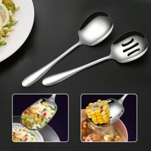 2 Serving Spoons Set, Stainless Steel Serving Spoons Set, Slotted Spoon Serving Spoon, For Buffet Party Banquet Cooking Kitchen - Silver - View 3