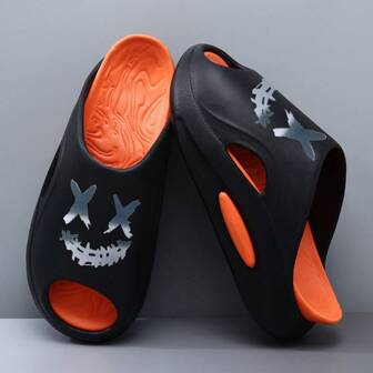 男士黑色和橙色eva時尚防滑耐用夏季拖鞋,適合休閒、浴室、海灘和運動