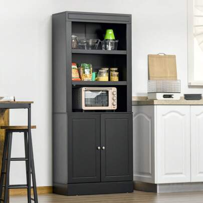 HOMCOM Credenza Cucina in Legno con Ripiani e Armadietto 2 Ante con Mensole Regolabili, per Salotto e Soggiorno, Nero