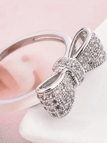 Bague De Promesse Élégante Pour Femmes, Nœud Papillon En Zircone Cubique Plaqué Argent, Bijoux De Mariage Et D'engagement