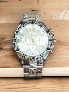 Men's Watch Set With Gold-Tone Black Background + Cross Chain And Gold-Plated Bracelet - Bạc - Xem 3