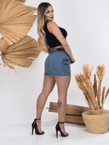 Women Denim Skirts - Rửa nhẹ - Xem 3