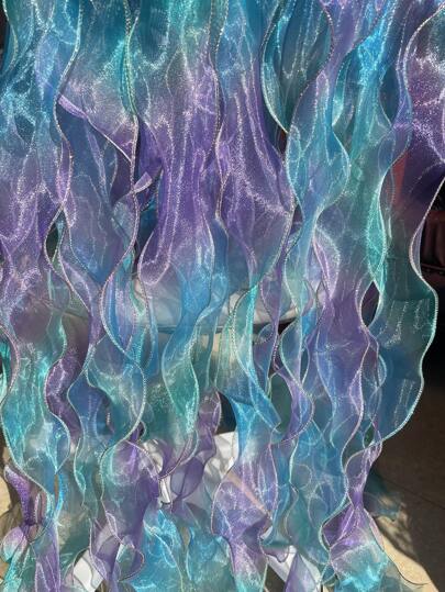 1pc - 3 Yards Iridescent Gradient Color Chiffon Ribbon For Gift Wrapping, With Wavy Edges, Bow Knot And Tassel Trims,Christmas