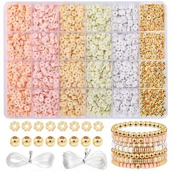 2000+入組黏土珠手鍊套件,流行的桃粉色系配有140+入的間隔珠ccb圓珠,2條水晶彈性線,友誼手鍊製作套件,diy首飾製作工具,送禮良品