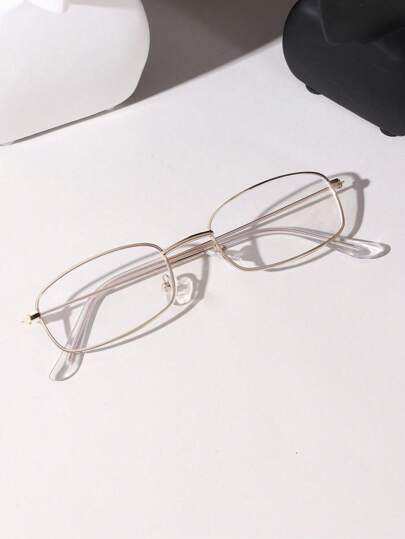 1 pezzo Montatura di occhiali quadrata piccola con faccia stretta e fili dorati, montatura in rame bianco placcata in oro ultraleggera rettangolare, accessori per occhiali chiari