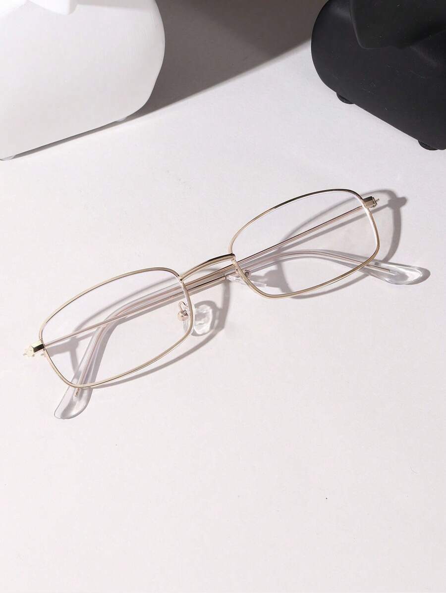 1 件小方形眼镜框窄脸金丝镀金超轻白铜矩形眼镜透明眼镜配件 - 金色 - 查看 1