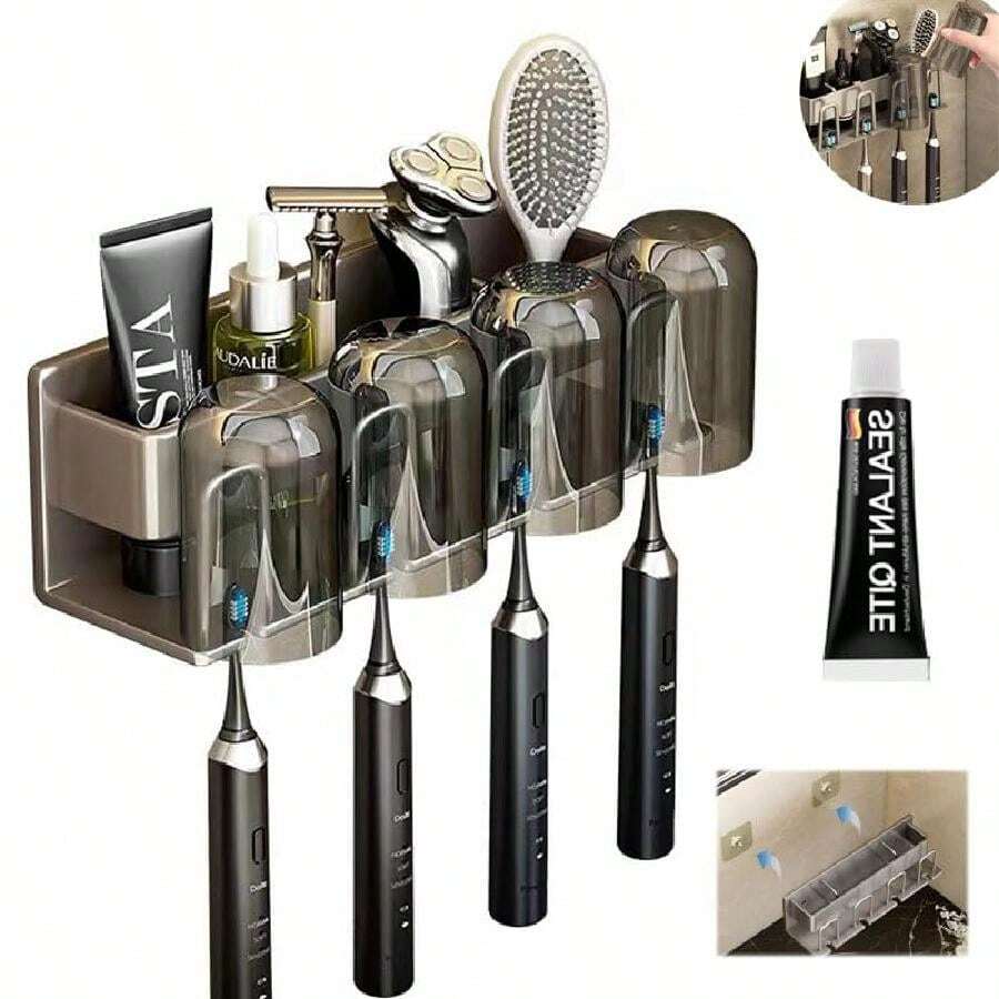 Porta Cepillo de Dientes - Soporte para Cepillo de Dientes, Porta Cepillos Dentales de Pared, Soporte de Cepillo de Dientes, Organizador de Cepillos Dentales para Baño sin Perforación - transparente - Ver 1