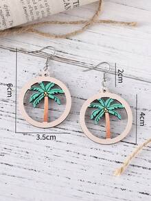 Vintage Hawaii Vacation Style Fresh Palm Tree Shaped Hollow Out Wooden Double-Sided Earrings For Women, Ideal For Summer Beach Vacation, Spring And Summer Must-Have Earrings, Gift - Palm Tree - View 5