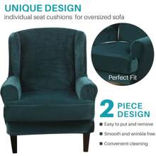 Wing Chair Covers Stretch 2Pcs/Set Wingback Armchair Chair Cover Slipcover Sofa Protector For Home Decoration - Dark Green - View 1