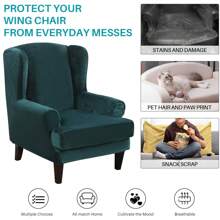 Wing Chair Covers Stretch 2Pcs/Set Wingback Armchair Chair Cover Slipcover Sofa Protector For Home Decoration - Dark Green - View 4