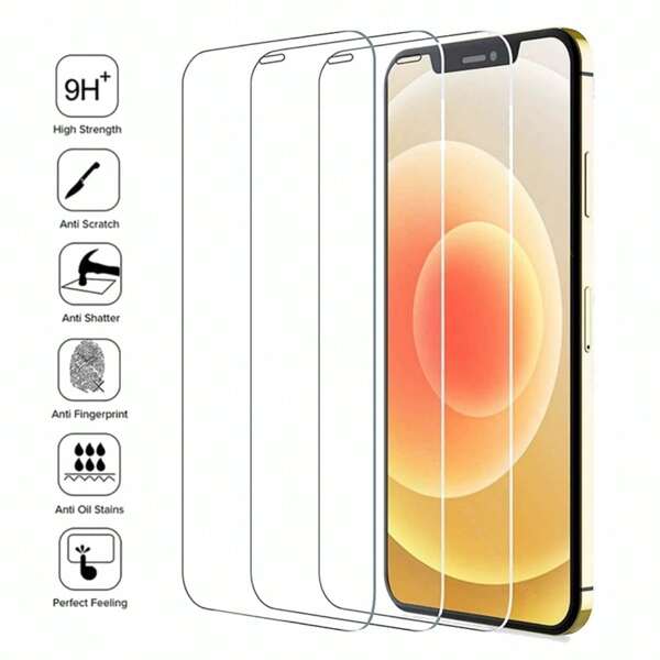 3 paquetes de protector de pantalla de vidrio templado HD anti arañazos compatible con iPhone 16, 15, 14, 13, 12, 11, Xr, Xs, X, 7, 8, a prueba de explosiones, resistente a los golpes, a los arañazos y al agua