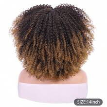 14英寸黃色漸層短捲髮假髮帶劉海小卷女士合成纖維頭髮耐熱替代品假髮時尚炸彈卷假髮 - 黃色 - 查看 7