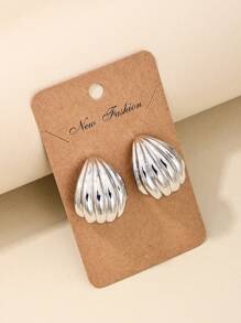 1pair Basic Minimalist Design Metallic Seashell Shaped Big Hoop Earrings