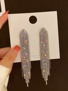 2pcs Full Rhinestone Detail Women's Earrings - Fashionable Long Fringed Drop Earrings - Gold - View 7