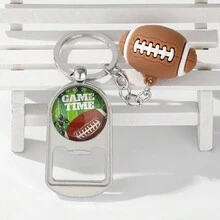 1入組男士玻璃時光足球造型設計便攜式開瓶器鑰匙扣包裝車鑰匙扣美式足球運動吊墜禮品 - 多色 - 查看 6