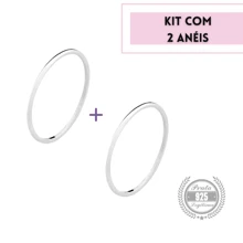 Kit com 2 Anéis Lisos Prata 925 Legítima Minimalista Liso Aliancinha Certificado de Garantia - Prata - Visão 2
