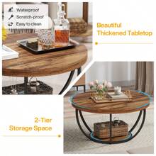 Tribesigns Round Living Room Center Table, Industrial 2-Tier Round Coffee Table With Open Storage Shelves, Wooden Accent Center Table Sofa Side Table For Living Room, Home Office, Rustic Brown - Rustic Brown - View 4