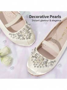 Girls Mary Jane Ballerina Flat Dress Shoes Flat Pearl Shoes - 米色 - 查看 6