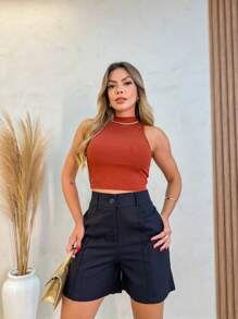 Bermuda Social Viscolinho Faixa Frontal Doubler Mode