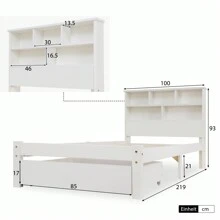 Sweiko Sweiko Łóżko z litego drewna, łóżko pojedyncze z półką na książki, szufladami i ramą z listew, łóżko sosnowe, 90*200cm,Łóżko pojedyncze z litego drewna z szufladami i ramą z listew, półka na książki dla nastolatków i dorosłych Łóżko dziecięce, 90x200cm Biały