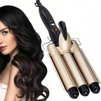 Rizador De Pelo, Lagom Ga-002 Ondas Cerámica Con Temperatura Ajustable, Triple Tubo Rizador De Cabello De 25mm, Herramienta De Peinado Automático Para Mujer Cabello Largo